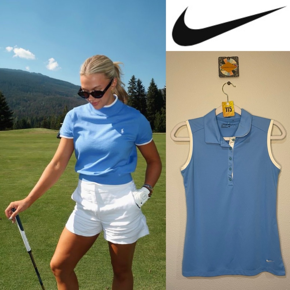 ❌SOLD!❌ #115 NIKE Golf Dri-Fit Athletic Blue Collared Button Polo Top size Small